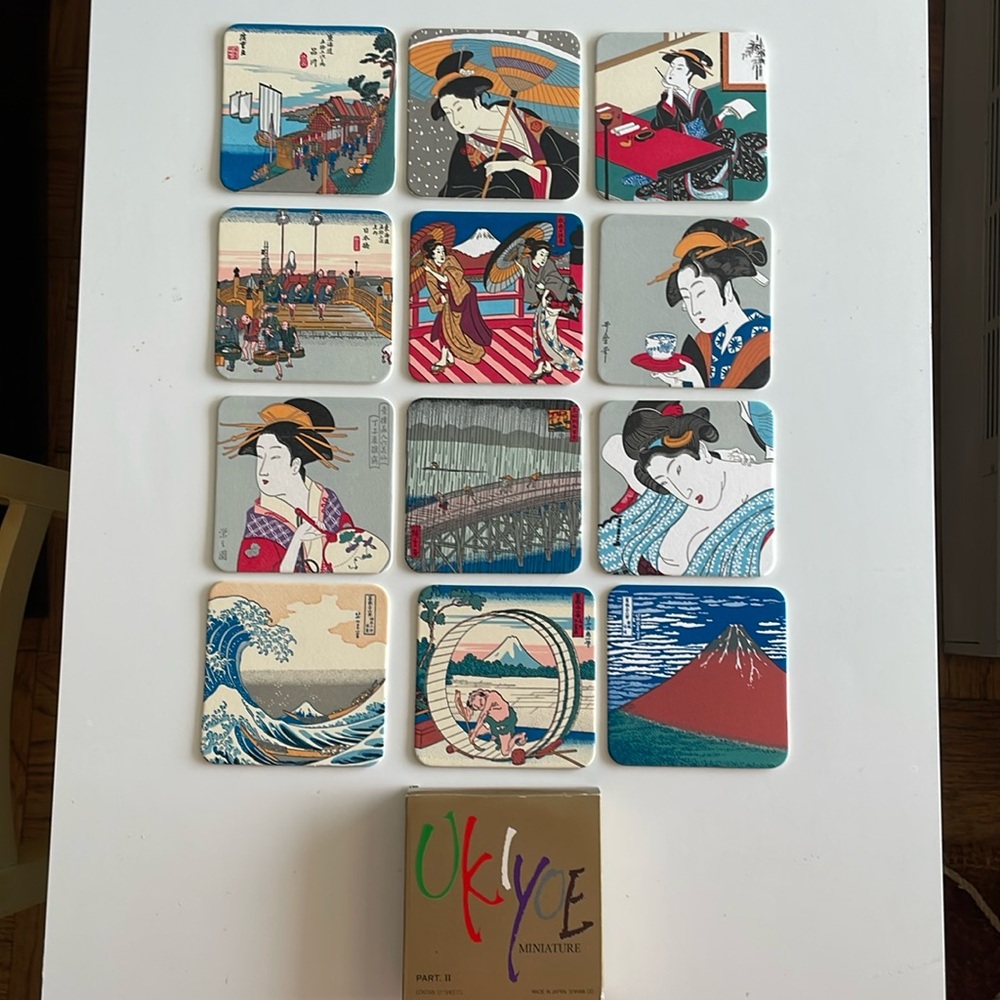 Vintage set of unused Ukiyoe Japanese coasters